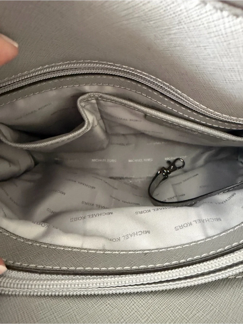 Michael Kors Light Gray Leather Satchel with Silver Hardware